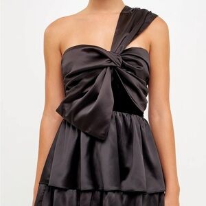 Endless Rose | Velvet Contrast Satin Bow-Tie Mini Dress